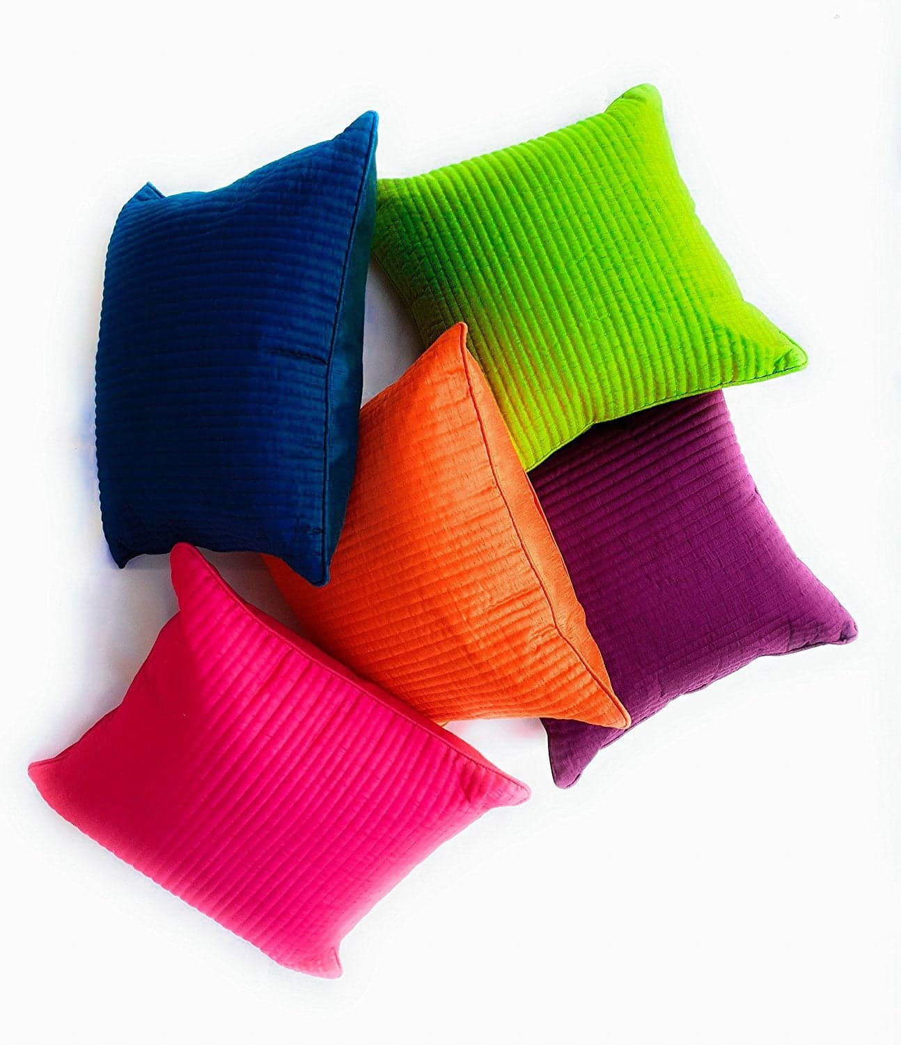 CIDIZY Striped Quilted Silk Cushion Covers, 12x12 Inch, Multicolour, Set of 5