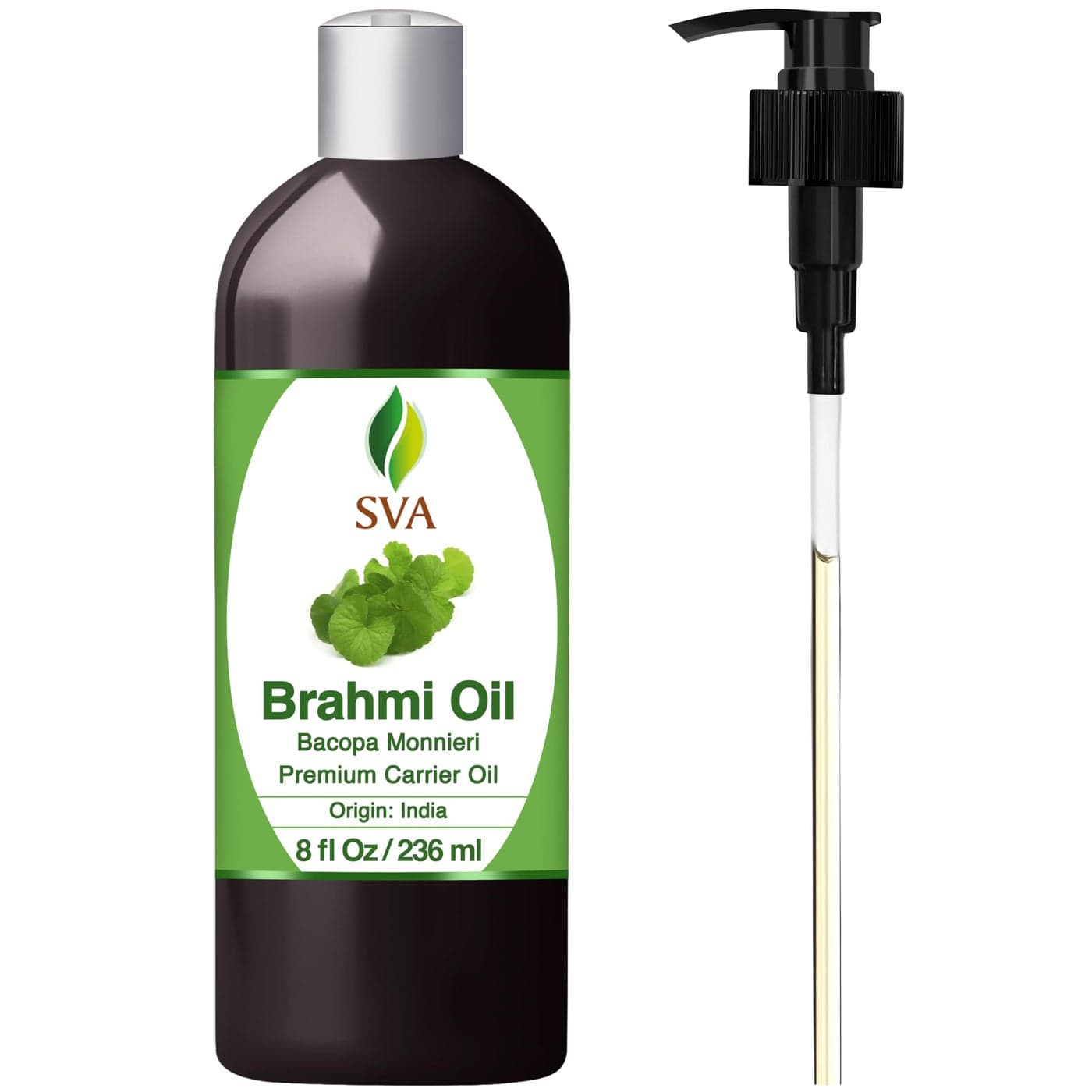SVA Brahmi Oil 8 Fl Oz 100 Natural Cold Pressed Brahmi Oil for Face Skin Care Hair Care Scalp Massage Body Massage Carrier Oil with Pump