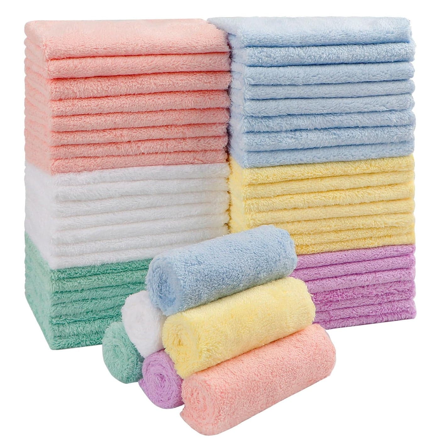HOMEXCEL Baby Washcloths 50 Pack Microfiber Coral Fleece Baby Bath Face Towel 7 x 9 Inch Extra Absorbent and Soft Burp Cloth and Wash Cloths for NewbornInfants and Toddlers Gentle On Sensitive Skin