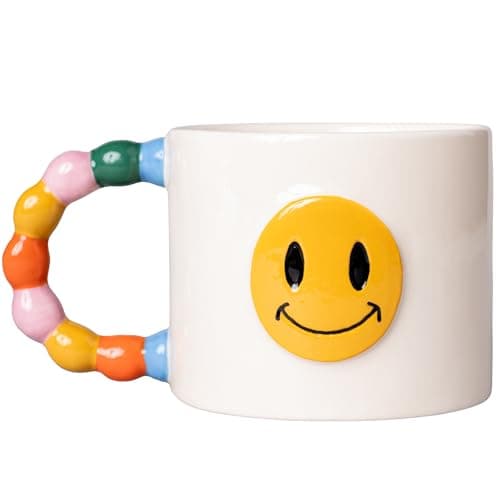 ban.do Novelty Ceramic Mug, 12 Ounce Coffee and Tea Cup with Handle, Vintage Inspired Mug (Smiley Face)