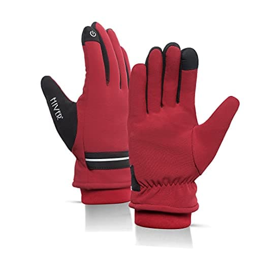HIVER Waterproof Gloves Winter Gloves Men Women Touch Screen Glove Anti-Slip Windproof Waterproof Texting Gloves for Running Cycling (Large, Maroon)