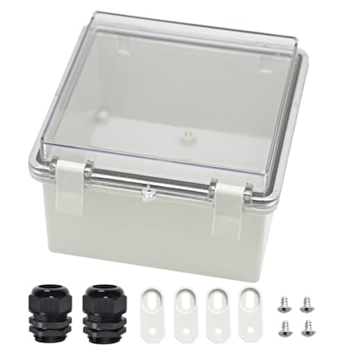 Zulkit Junction Box ABS Plastic Dustproof Waterproof IP65 Electrical Boxes Hinged Shell Outdoor Universal Project Enclosure Clear Cover with 2 Cable Glands 5.9 x 5.9 x 3.5 inch (150x150x90 mm)