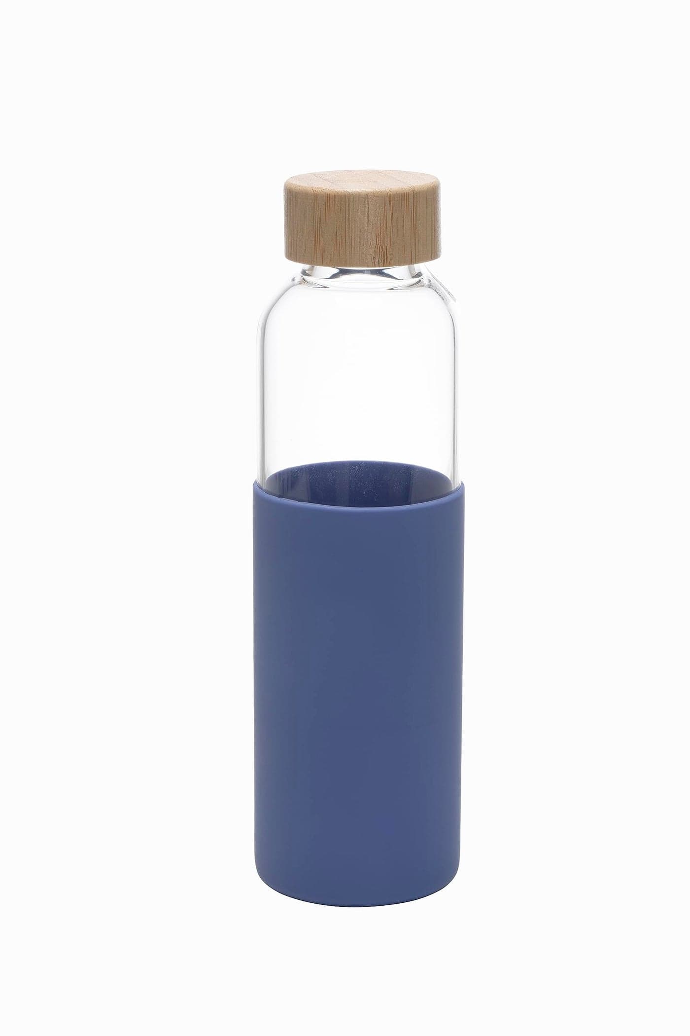UMAI Glass Water Bottle 550ml | BPA Free with Bamboo Lid | Leak Proof Portable Bottle for Office Gym School | Non Slip Sleeve | Blue