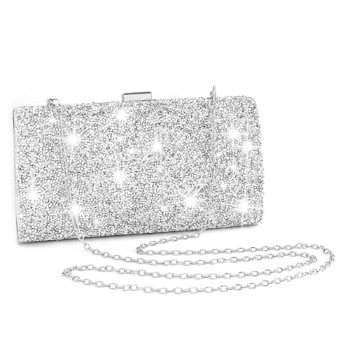 ELABEST Glitter Evening Clutch Bag Double Sided Diamond Bag Crossbody Purse Wedding Party Bag for Women and Girls (Silver)