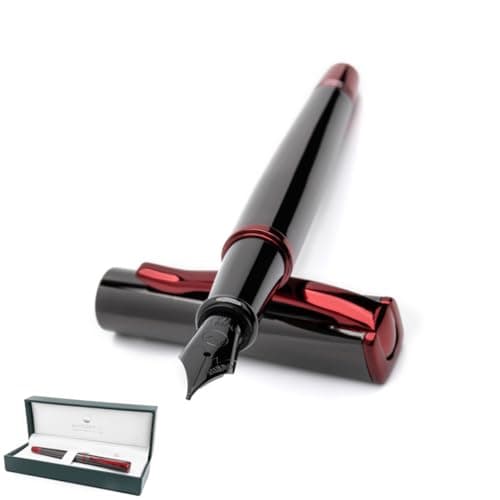 Monteverde USA Impressa Fountain Pen Gun Metal with Red Trim Stub Point JoWo German Nib
