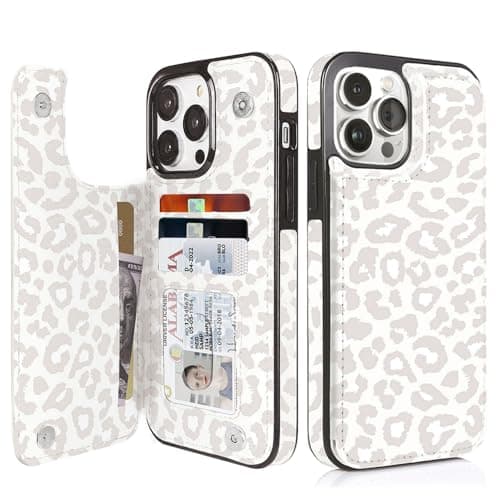 uCOLOR Compatible with iPhone 15 Pro Max 6.7" Wallet Case with Card Holder Slot Folio Flip Leather Kickstand Magnetic Clasp and RFID Blocking Design Cover 15PM 6.7 Inch (Leopard)