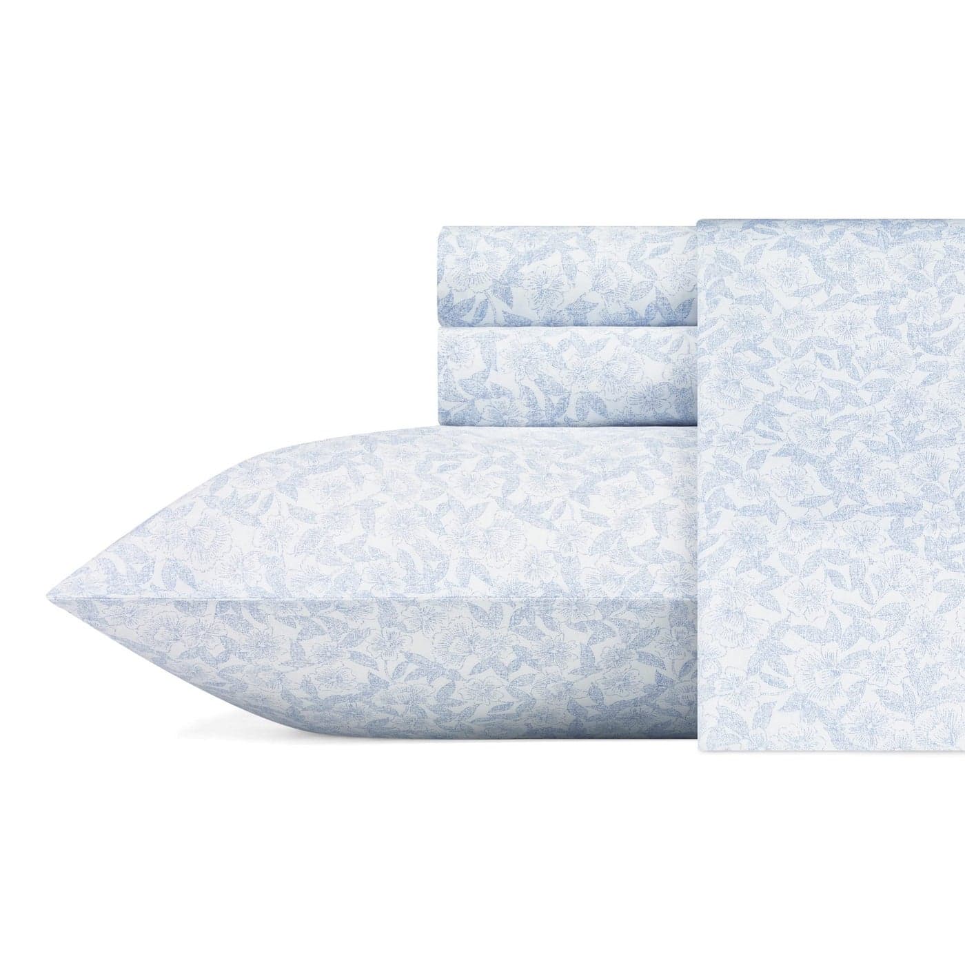 Laura Ashley Home Twin Sheets Soft Sateen Cotton Bedding Set Sleek Smooth Breathable Home Decor Blossoming Blue 3 pcsTwin