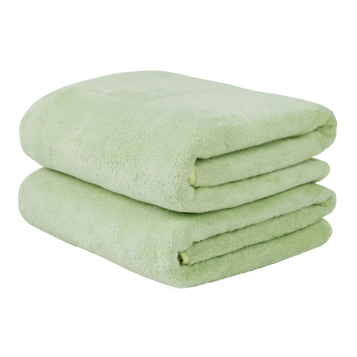 JML Luxury Hotel SPA Bath Towels 2 Pack 30x60 350GSM High Density Fleece Towel Sets Super Soft and Absorbent Lint Free Fade Resistant Oversized Bath Towel Coral Fleece Light Green