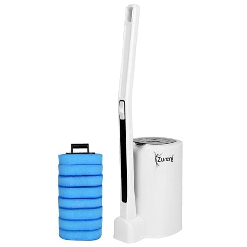 Zureni Disposable Toilet Cleaner Brush with Sponge Head Holder and Refills Bathroom Accessory Set Household Products for Deep Cleaning (Pack of 1)