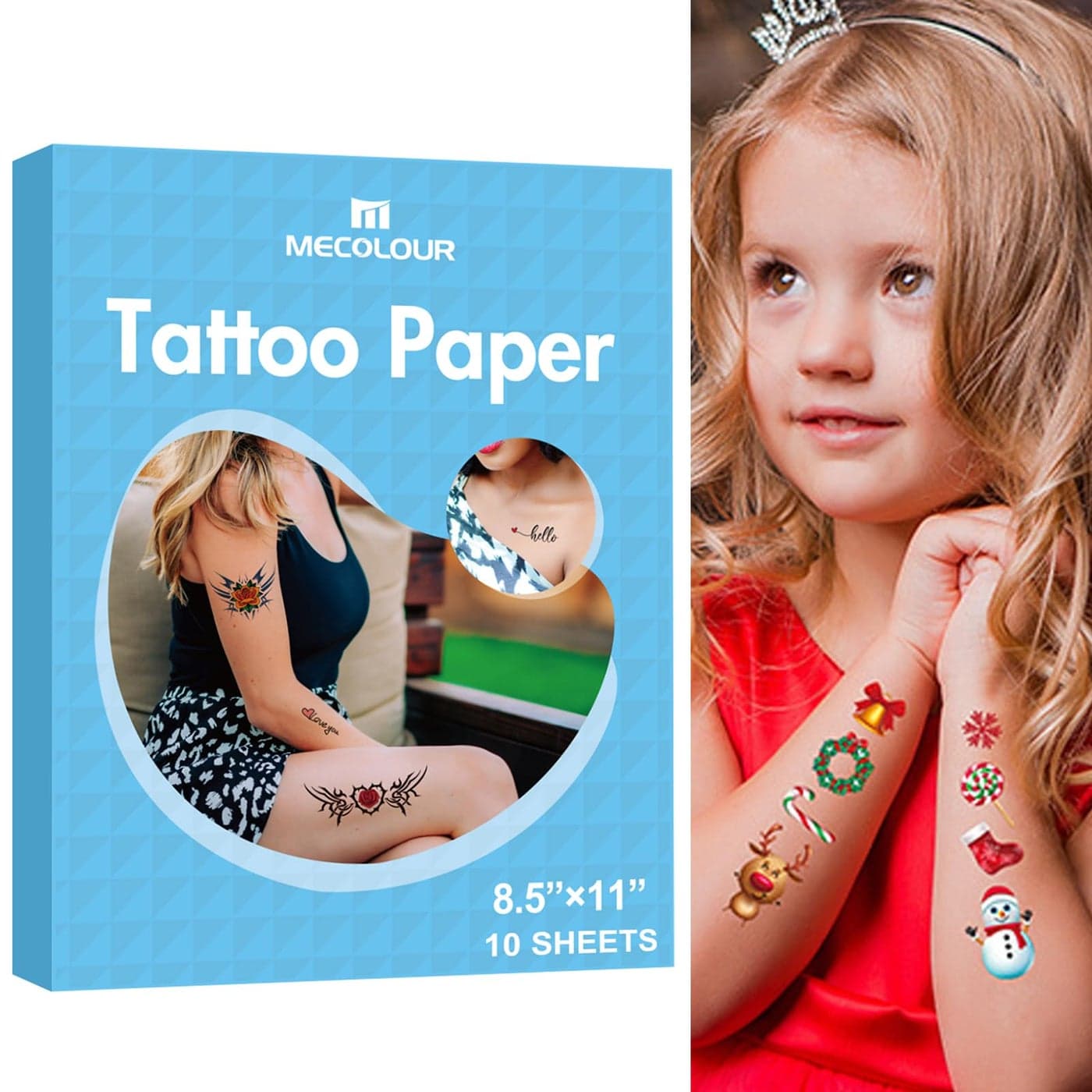 MECOLOUR Printable Temporary Tattoo Paper for LASER Printer85X11 10 Sheets DIY Image Transfer Decal Paper for Skin