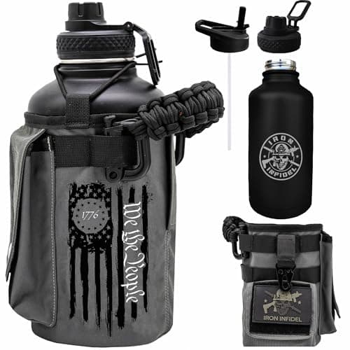 Iron Infidel Battle Bottle Half Gallon Water Bottle Insulated 64 oz Stainless Steel Water Jug with Paracord Handle Gym Flask for Men with Rugged Sleeve for Storage Betsy Ross 2 Liter