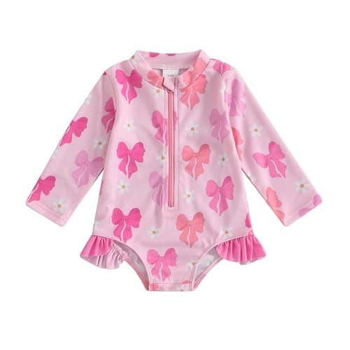 Socutebabe Baby Girl Swimsuit Baby Girls Long Sleeve One Piece Swimsuit Romper with Hat Bathing Suit Toddler Bathing Suit (gg-Purple, 3-4 Years)