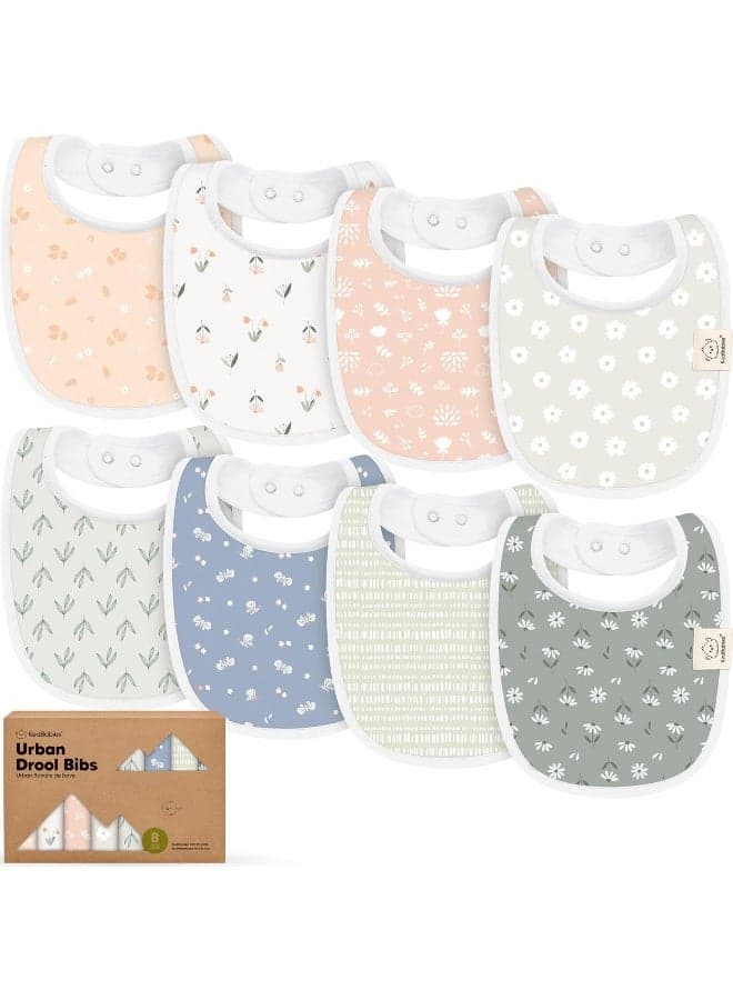 8-Pack Organic Baby Bibs for Boys, Girls - Soft Cotton Drooling and Teething Bibs for Baby Girl & Boy, Extra Absorbent, Easy to Clean & Put On for Toddler, Newborn, Infant 0-24 Months (Fleur)