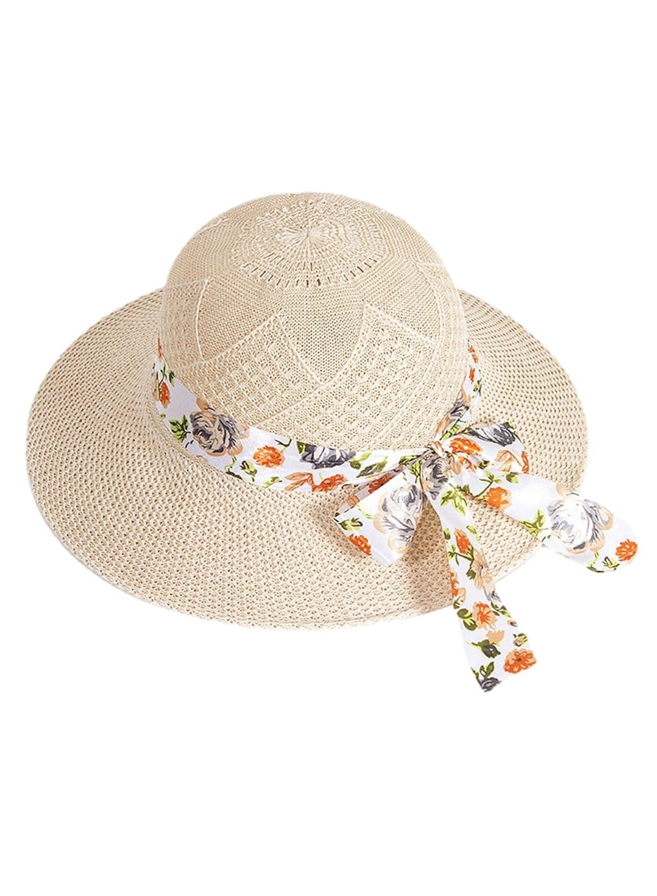 Straw Sun Hat for Women, Foldable Floppy Straw Hat Wide Brim Summer Beach Hat with Bow Sunhats for Ladies Outdoor Travel Holiday UPF 50+