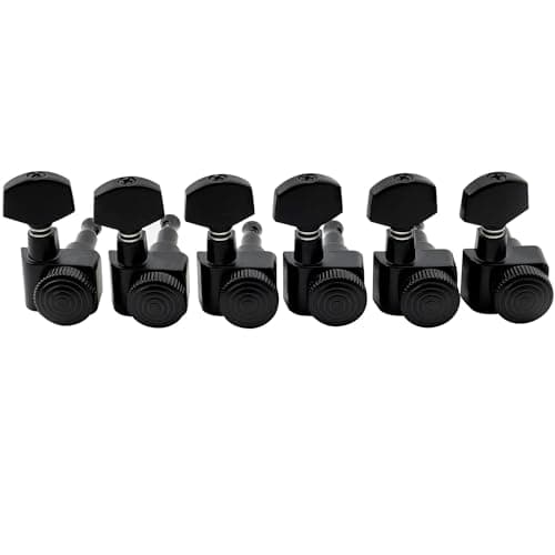 Musiclily Pro 6-in-line 2-pins Full Metal Guitar Locking Tuners Machine Heads Tuning Pegs Keys Set for Fender Strat/Tele Style Electric Guitar, Black