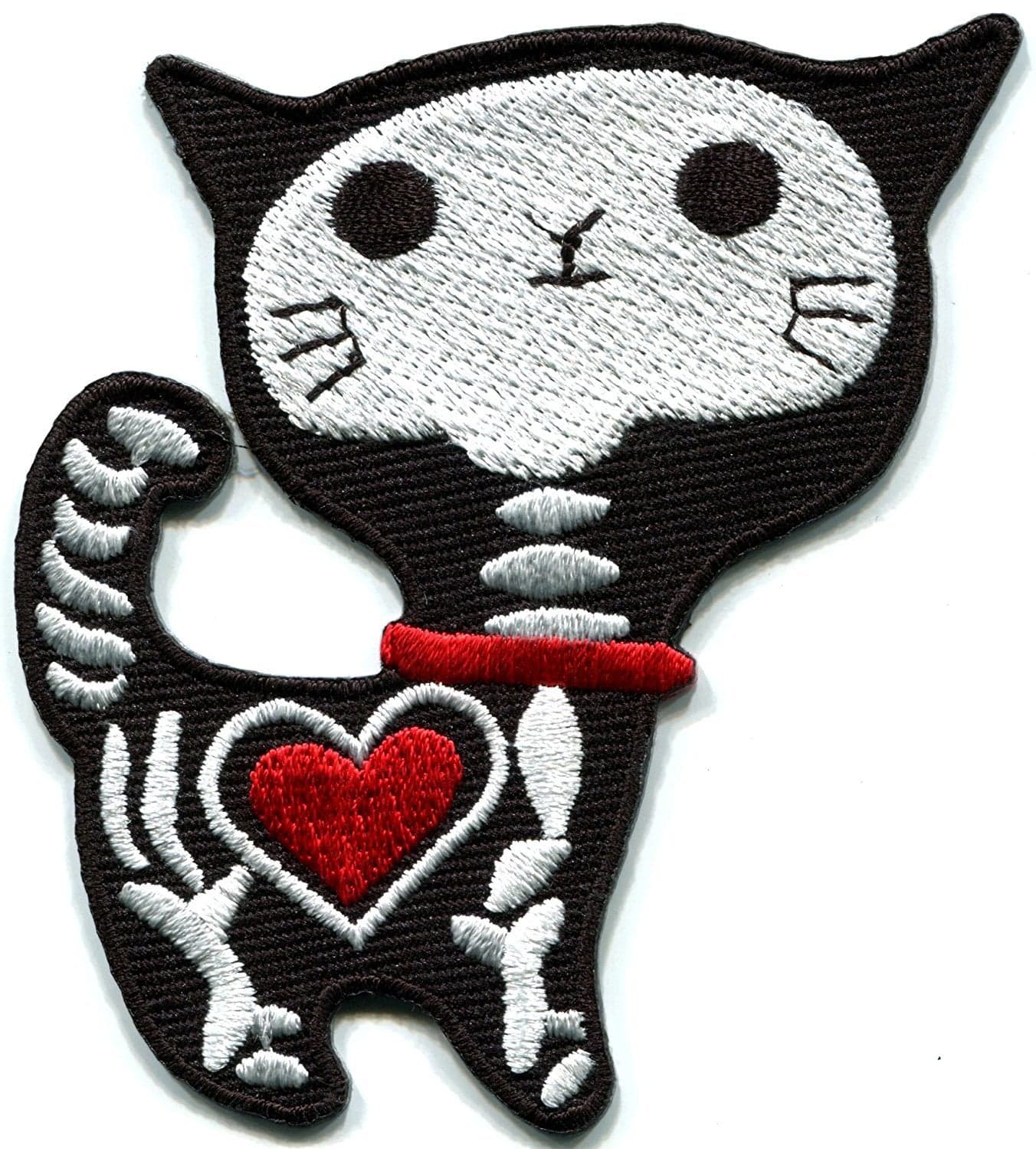 Black XRay cat kitten kitty retro bad luck punk goth creepy embroidered applique ironon patch new