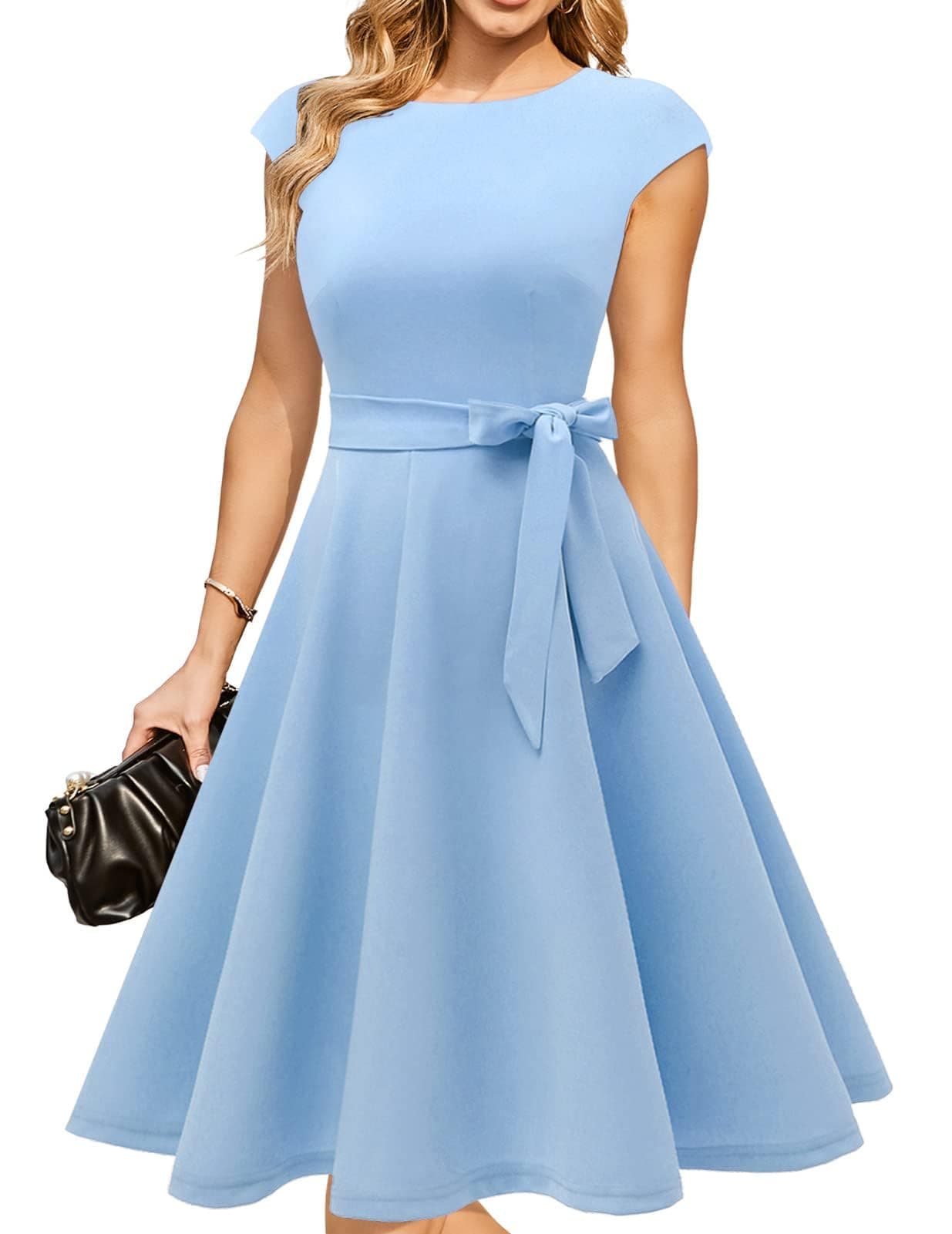 DRESSTELLS Cocktail Dresses for Women 2025 Wedding Guest Formal Modest Church Bridesmaid Holiday Party Aline Fit Flare Evening Gown Blue XL