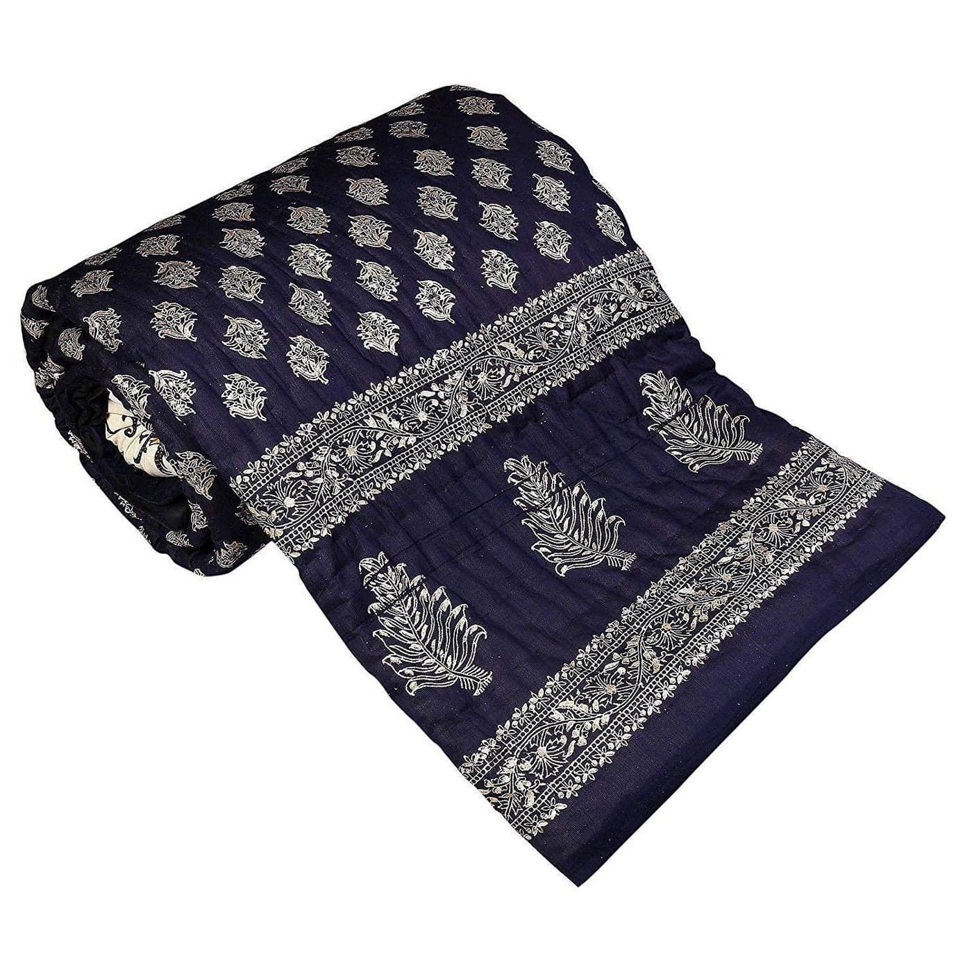 SVT Traditional Famous Rajasthani Print Jaipuri Beautiful Floral Print in Black Silver Gold Jaipuri RajaiRazaiQuilt SingleSingle Bed QuiltComforterAC QuiltAC Comforter