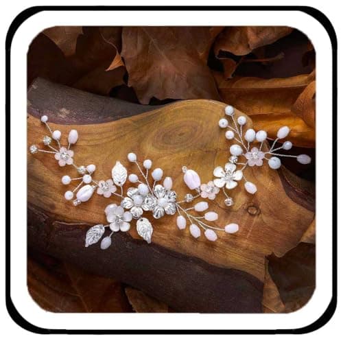EASEDAILY Flower Bridal Hair Vine Silver Opal Headpiece Leaf Wedding Hair Accessories for Brides and Women