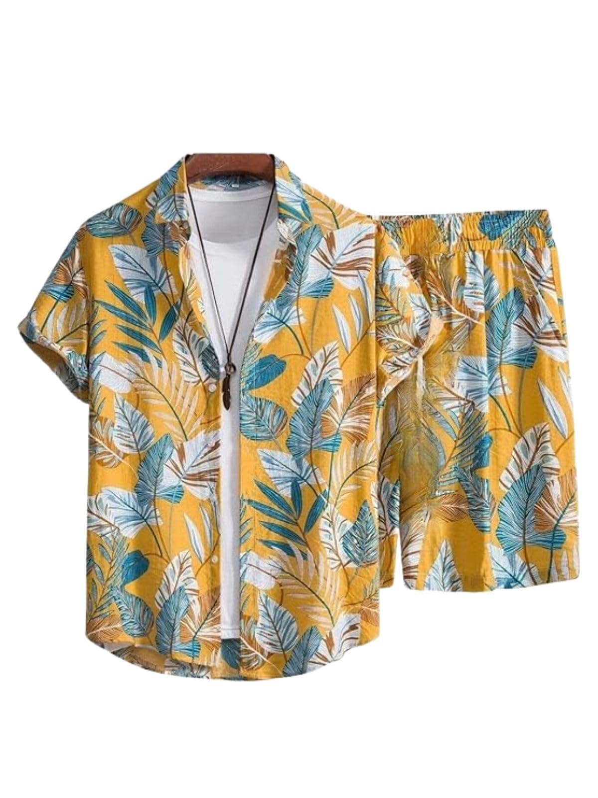 Leriya Fashion Mens Rayon Printed Co-Ord Set Regular Fit Night Dress (LF-MS-6109&SH192_Yellow_L)