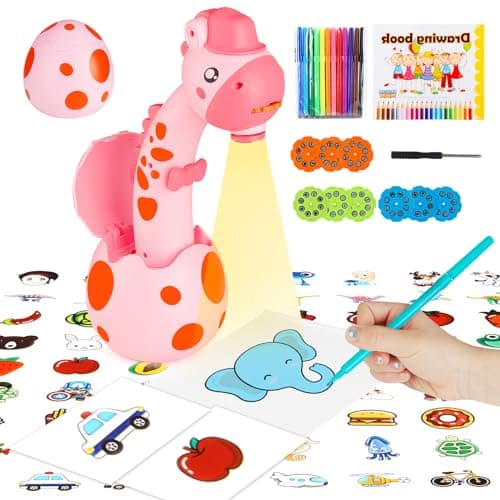 RNGODO Drawing Projector for Kids Trace and Draw Projector Toy for Toddler Girls Boys Learning Art Children Drawing Projection with 72 Stencils and 12 Markers and 1 Art Book