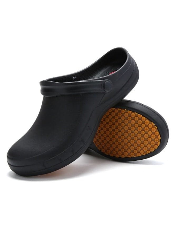 Surgical shoes, chef shoes, unisex fully enclosed breathable shoes, protective shoes, suitable for doctors, nurses, chefs and laboratory staff, non-slip sandals (black).