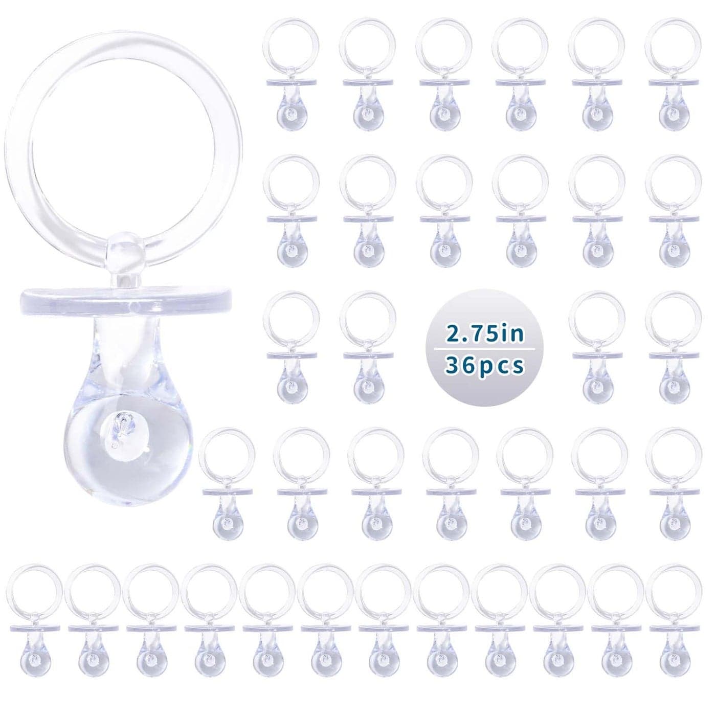 Pacifiers for Baby Shower Game 36PCS Plastic Pacifiers for Baby Shower Decoration DIY Large Size Baby Shower Pacifiers Gender Reveal Party Table ScatterHunt Baby Shower Game PropsClear 275 in