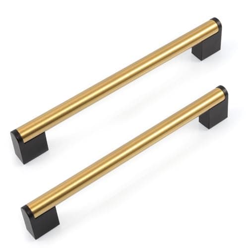 FULGENTE Brushed Square Cabinet Handle Stainless Steel Drawer Pulls for Kitchen Bathroom Bedroom Furniture Cupboard Cabinet Door Hole Spacing: 7-1/2" (192mm), Brushed Brass 10 Pack