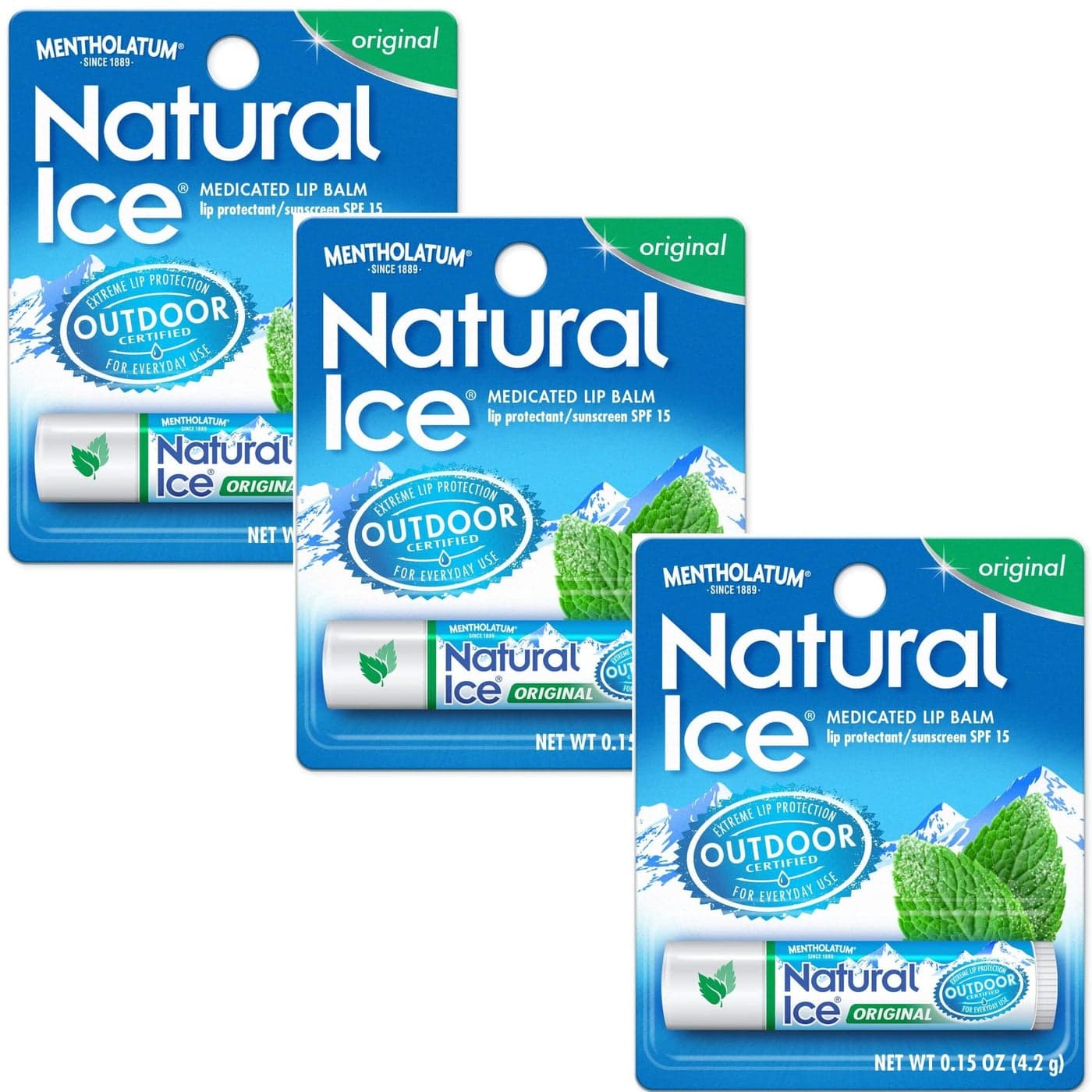 Mentholatum Natural Ice Lip Balm Original SPF 15 1 Each Pack of 3
