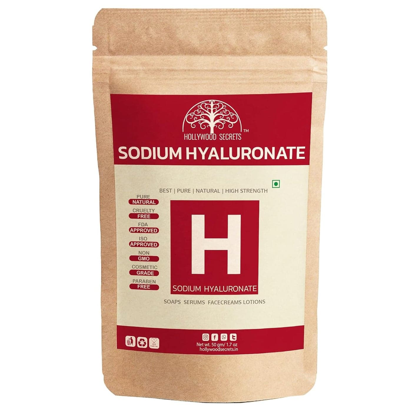 Hollywood Secrets Sodium Hyaluronate Powder 50gms Pure