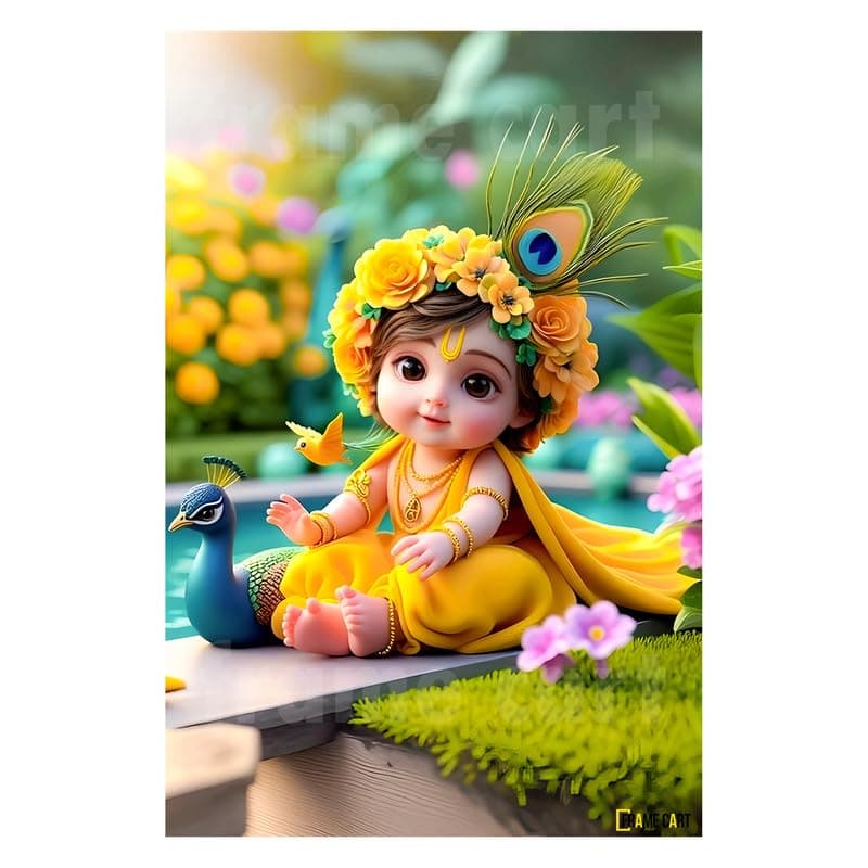 Frame Cart Baby Krishna Poster - Bal Gopal Photo | Kanha Ji Religious photo for Pregnant Women Bedroom Wall | Unframed Vinyl Poster 12x18 (Design 10)