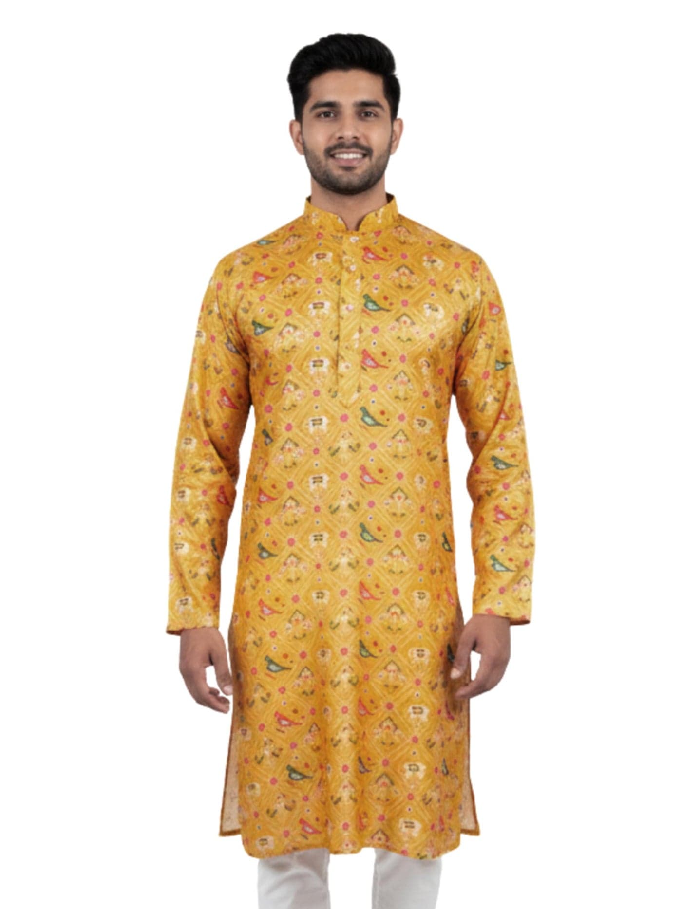 VASTRAMAY Men's Yellow Silk Blend Kurta