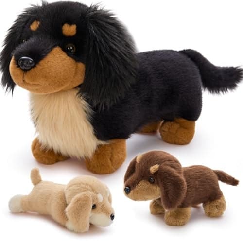 MorisMos Dachshund Stuffed Animal Plush Toys 20 Realistic Long Haired Dachshund Toys Gift for Kid Toddler Women Mama Puppy Surprise with Baby Dog Stuffed AnimalsCuddle Black Weiner Dog Pillow