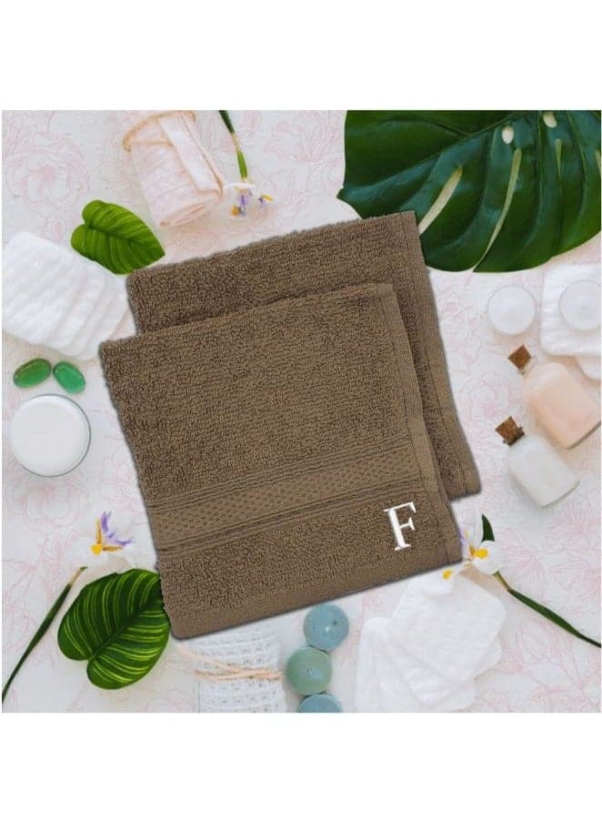 Daffodil (Dark Beige) Monogrammed Face Towel (30 x 30 Cm - Set of 6) 100% Cotton, Absorbent and Quick dry, High Quality Bath Linen- 500 Gsm White Thread Letter "F"