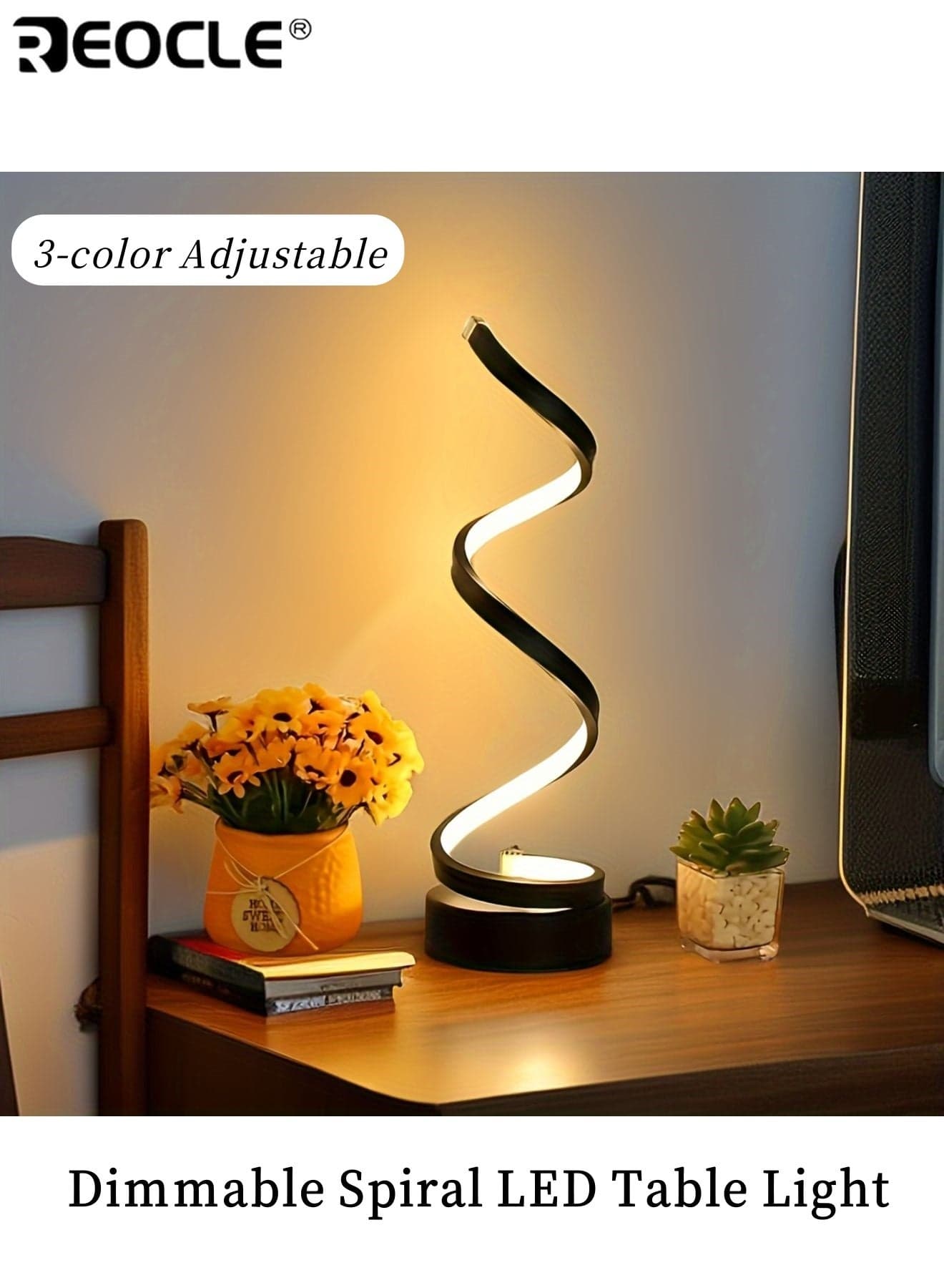 3-Color Adjustable Spiral LED Table Light Dimmable Table Lamp with Push Button Control USB Powered Night Light for Study Table Office Bedroom Living Room