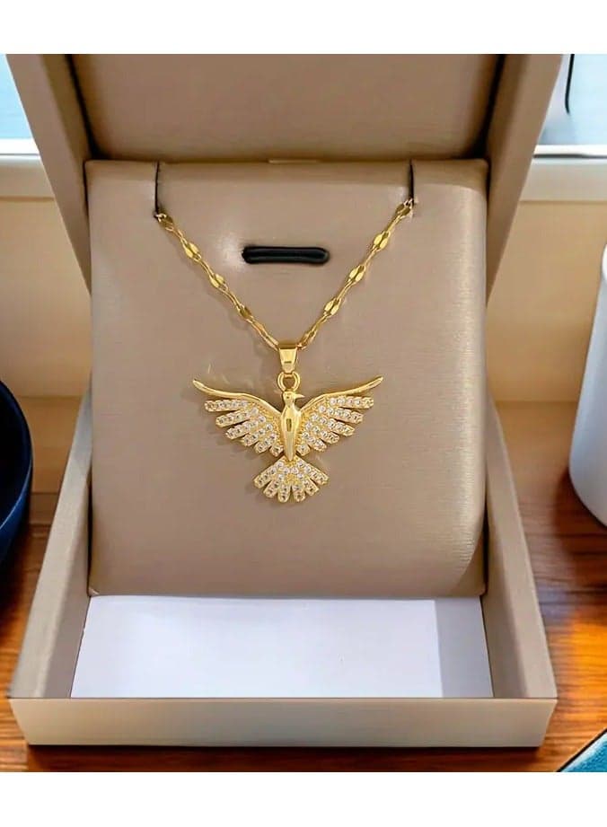 1pc Elegant Phoenix Bird Pendant Necklace, Zinc Alloy with Rhinestone Mosaic, Stainless Steel Chain for Women, Party Luxury Jewelry, Perfect for Winter, New Year