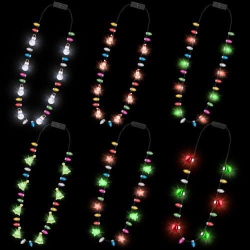 Traplace 24 PCS Christmas Light Up Necklaces 6 Styles Glowing Bulbs Festive Party Supplies with 3 Modes Colorful Christmas Accessories Xmas Party Necklaces for Xmas Decorations Holiday Gifts
