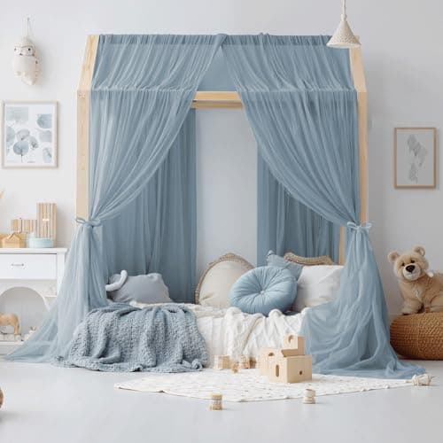 NICETOWN Stone Blue Kids Bed Canopy for Bedroom - Decorative Soft Voile Sheer Window Scarf DIY Ascot Top Bed Scarf for Kids Room, W114 x L180, 1 Panel