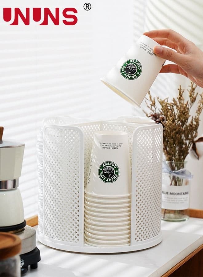 Disposable Cup Storage,360° Rotating Coffee Cup and Lid Storage Organizer Holder,4 Compartments,Paper Cups Dispenser