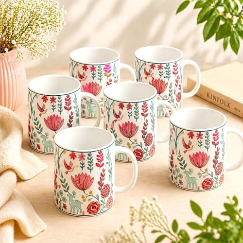 KITTENS Ceramic Coffee Mug Set of 6 (300 ml Each) – Microwave & Dishwasher Safe | Modern Coffee Cups | Glossy Finish | Gift Set for Home & Office (Mystic Magenta)