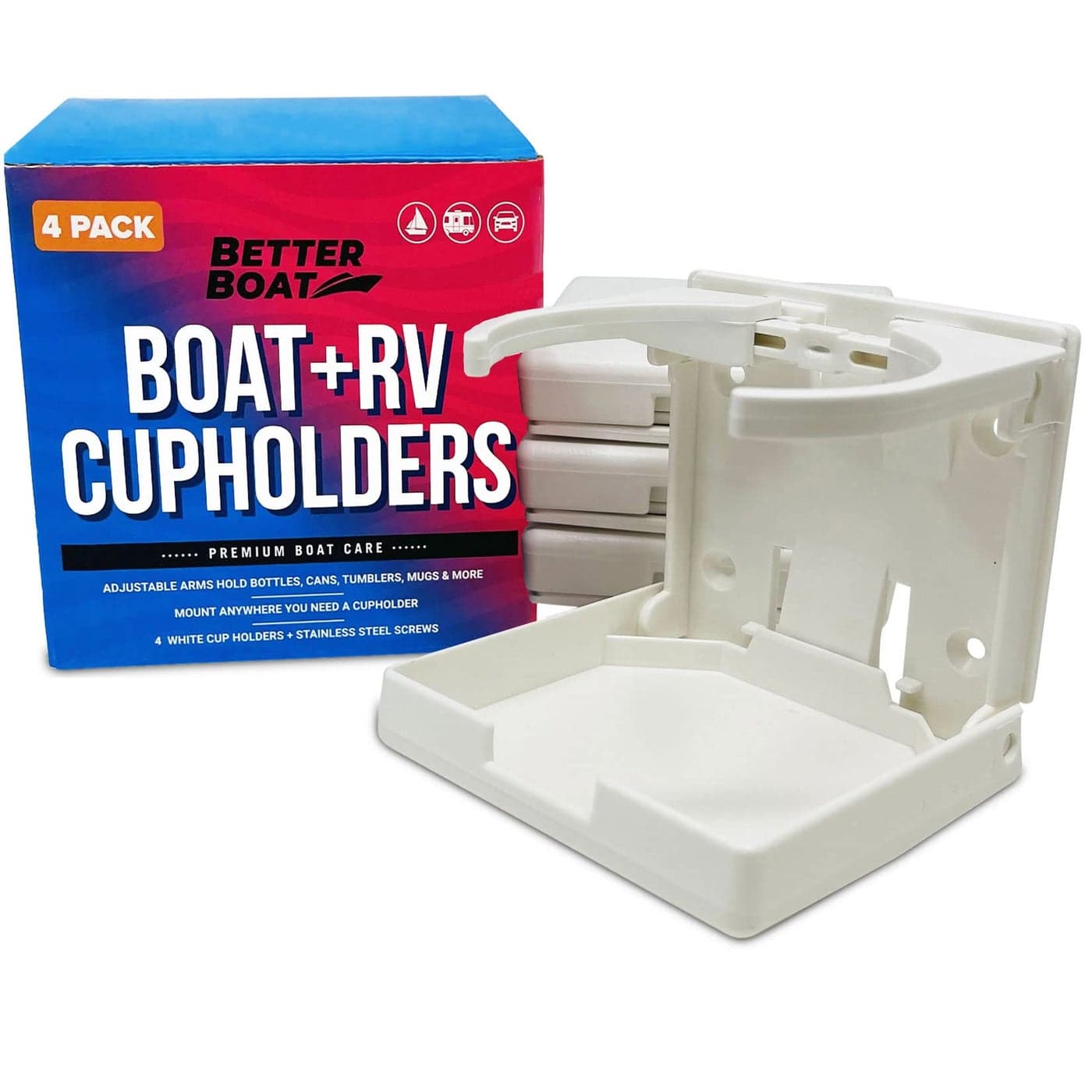 Boat Cup Holder Set of 4 Folding Drink Holders Wall Mountable for Boat RV and Motorhome Marine Grade White Color