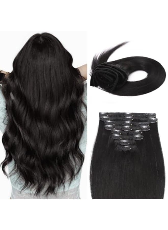 MYLADY Real Human Hair Clip In Extensions 18 Inch 8pcs Remy Real Hair Extension 100g Jet Black Silky Straight Full Head Soft Natural Clip In Human Hair Extension 1