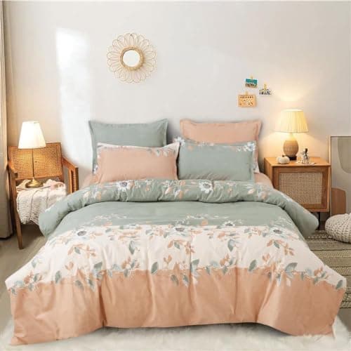 THE HOME STYLE Supersoft Cotton King Size Printed Flat Double Bedsheet wih 2 Pillow Cover II 400 TC, 90"x100" Inch (King, Peach Puff)