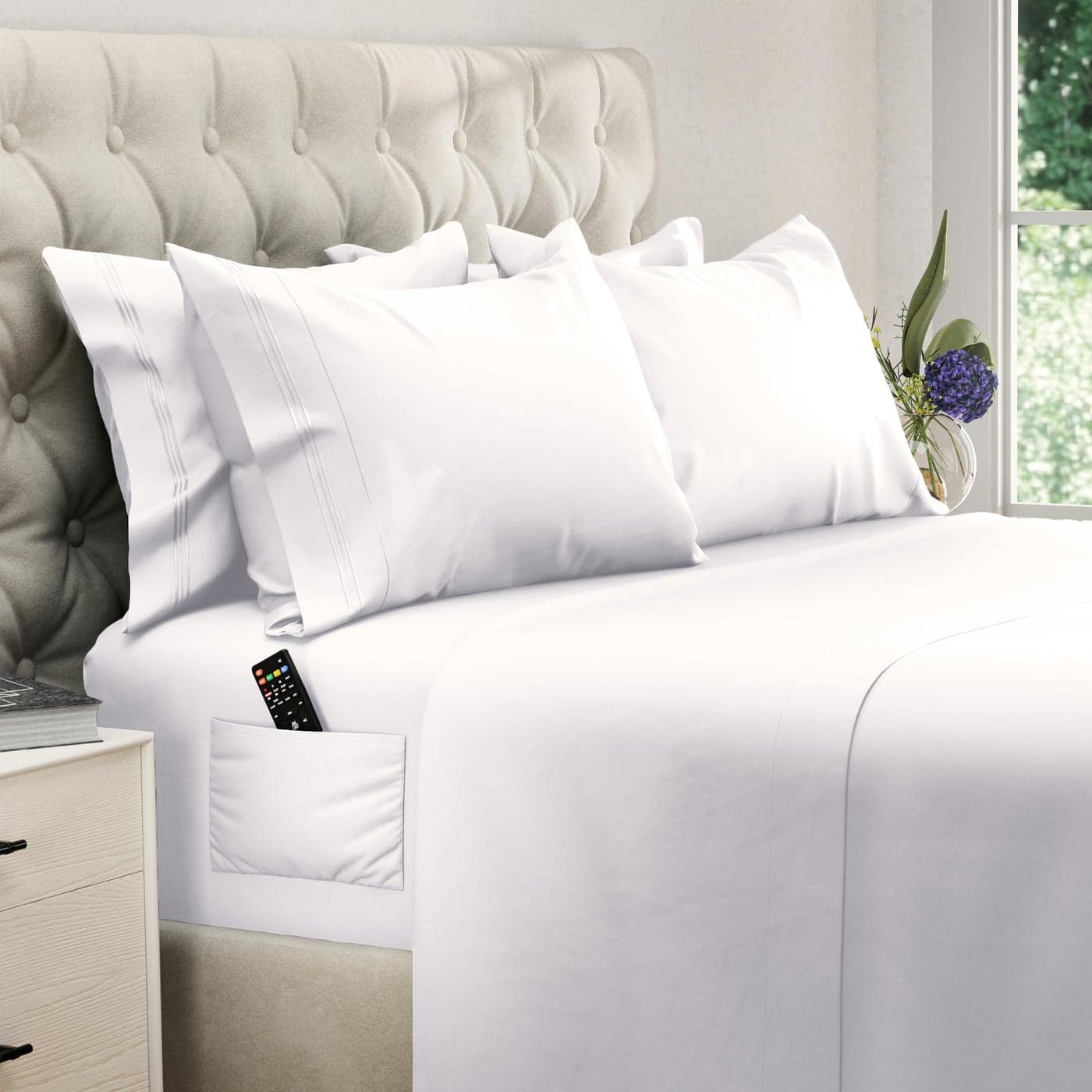 DREAMCARE California King Sheet Sets 6 pcs Cooling Bed Sheets up to 15 Deep Cal King Sheets 2500 Supreme Collection Extra Soft 100 Brushed Microfiber Hotel Luxury with Side Pocket White