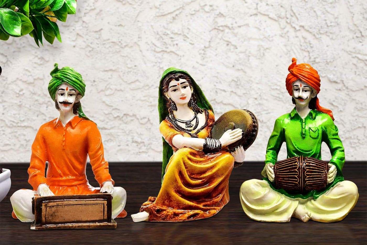Karigaari India Polyresin Rajasthani Showpiece (Set of 3, Multicolor)