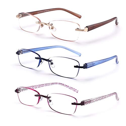 FEIVSN 3-Pack Rimless Reading Glasses For Women, Lightweight Spring Hinge Readers, Classic Elegant Artistic Eyeglasses UV 400 (Mix 1.5 Etc)