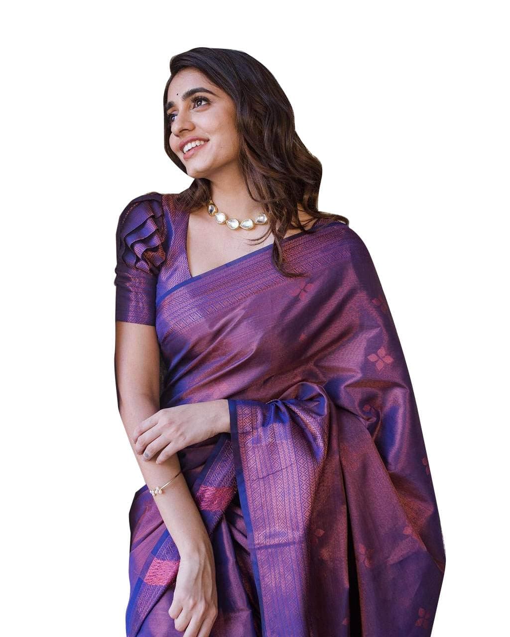 Avantika Fashion Women's Kanjivaram Soft Lichi Silk Pure Banarasi Sarees With Blouse Piece, Blue
