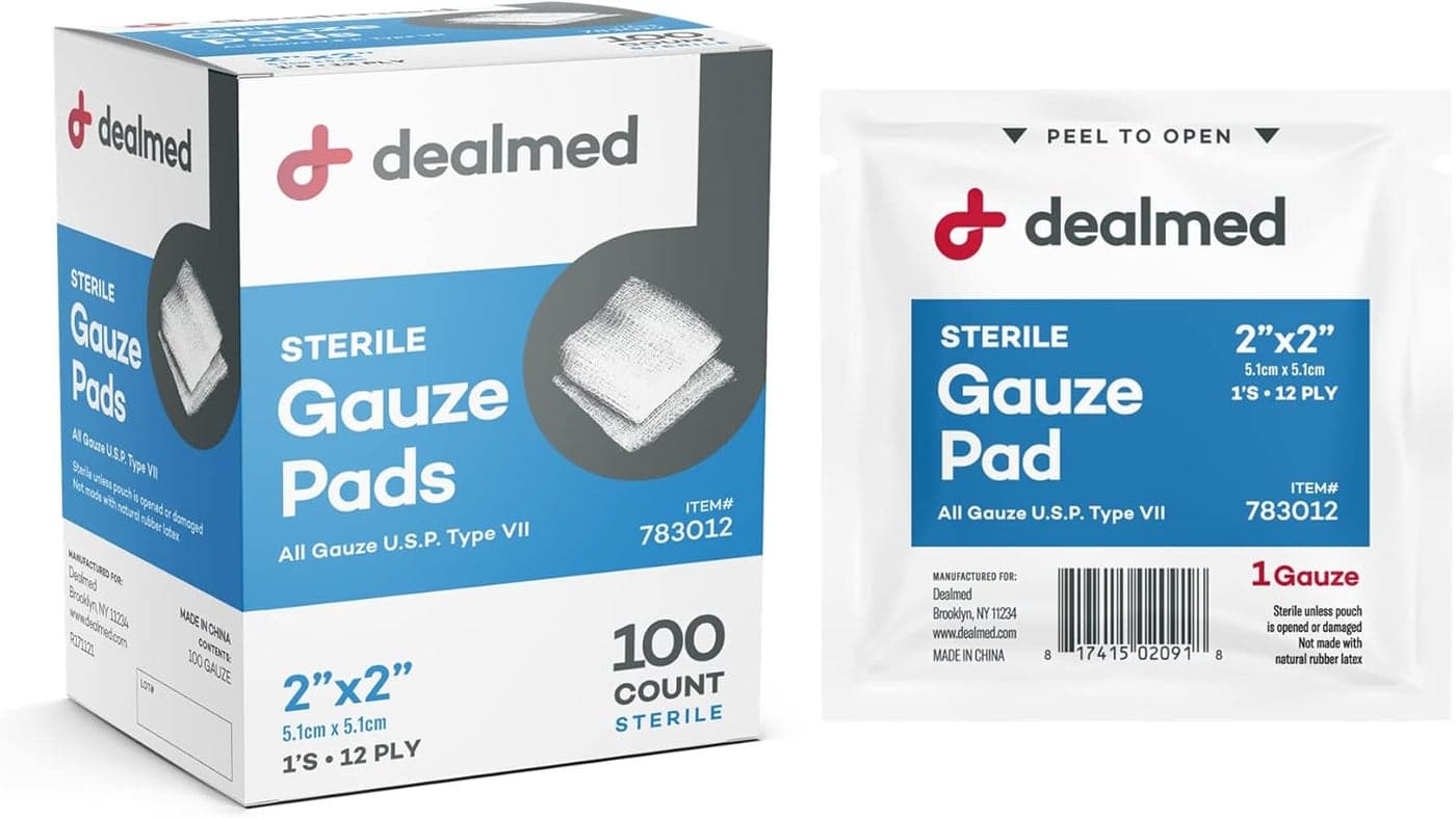 2 x 2 Sterile Gauze Pads 100 Count Disposable and Individually Wrapped Medical Gauze Pads Wound Care Product for First Aid Kit and Medical Facilities Pack of 1