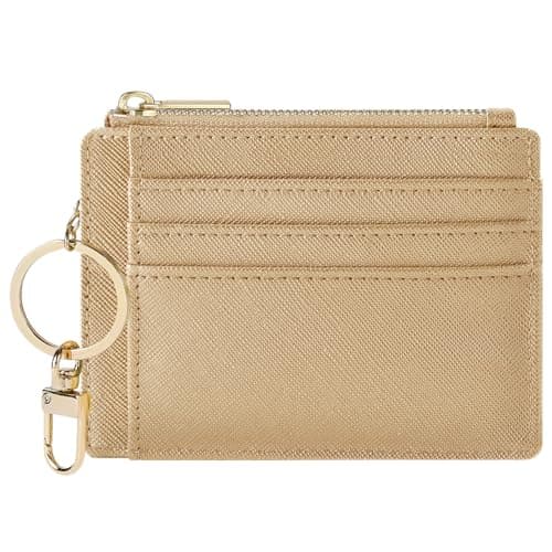 Sodsay Card Case Slim Front Pocket Wallet for Women Credit Card Holder with Keychain(CH Champagne Gold)