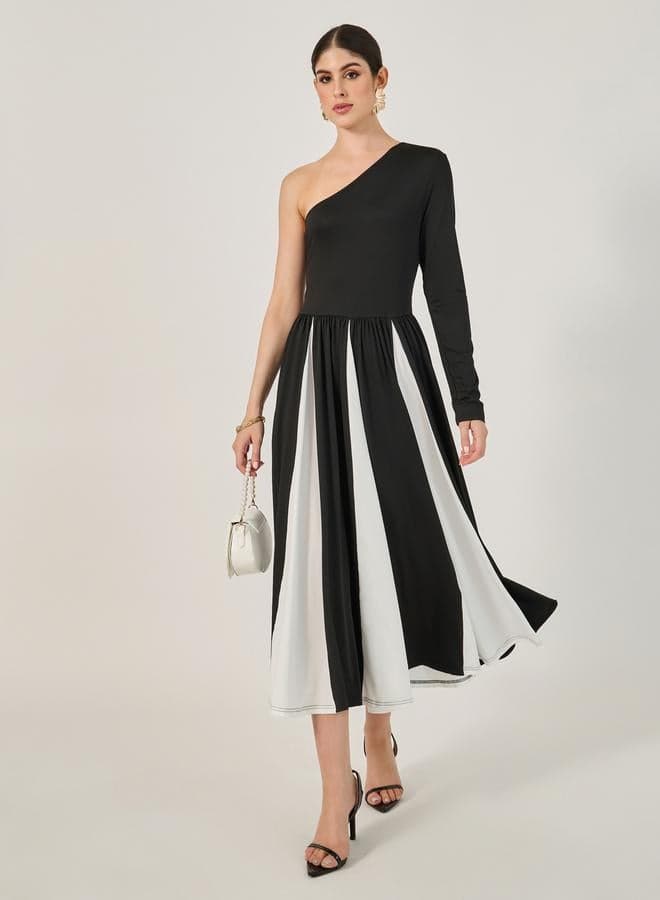 One-Shoulder Striped Dress